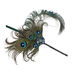 Peacock Feather Fascinator Headband Crystal Beaded 1920s Gatsby 3221